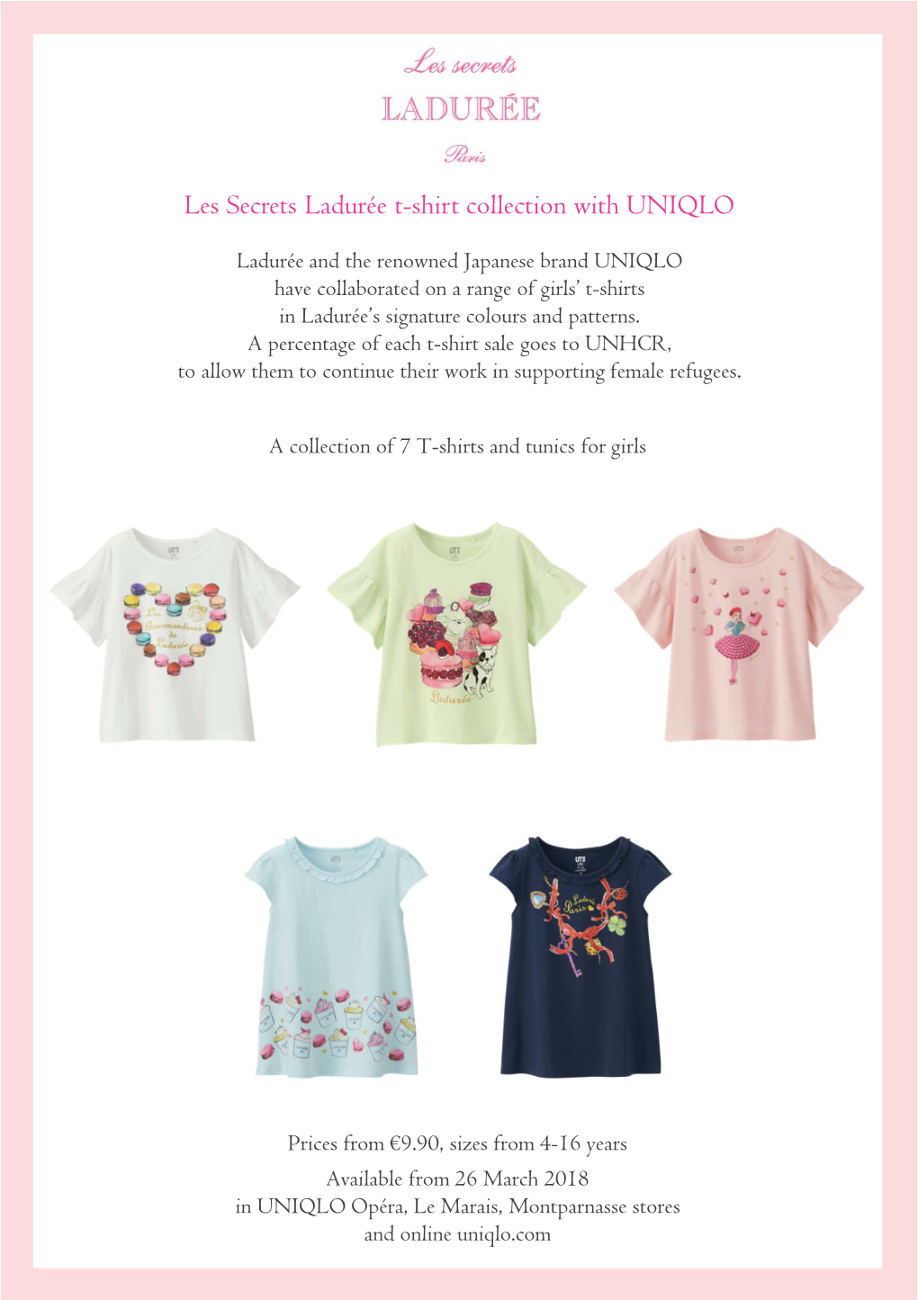 Ladurée and the Renowned Japanese Brand UNIQLO Have Collaborated on a Range of Girls’ T-Shirts in Ladurée’S Signature Colours and Patterns