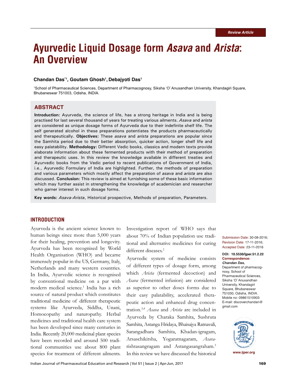 Ayurvedic Liquid Dosage Form Asava and Arista: an Overview