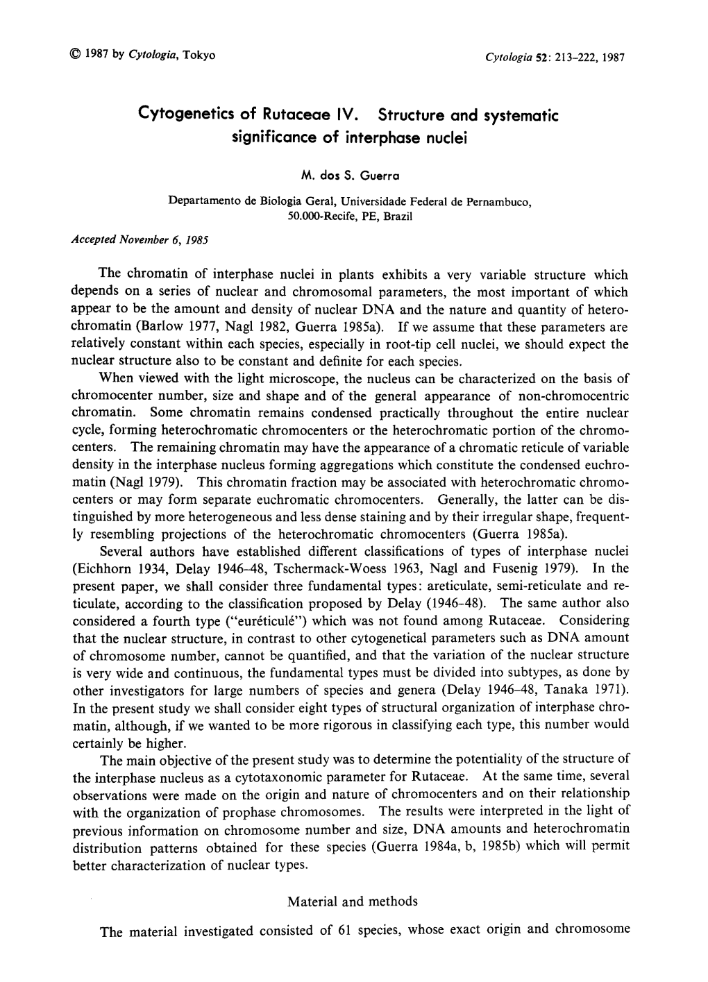 Cytogenetics of Rutaceae IV. Structure and Systematic Significance of Interphase Nuclei