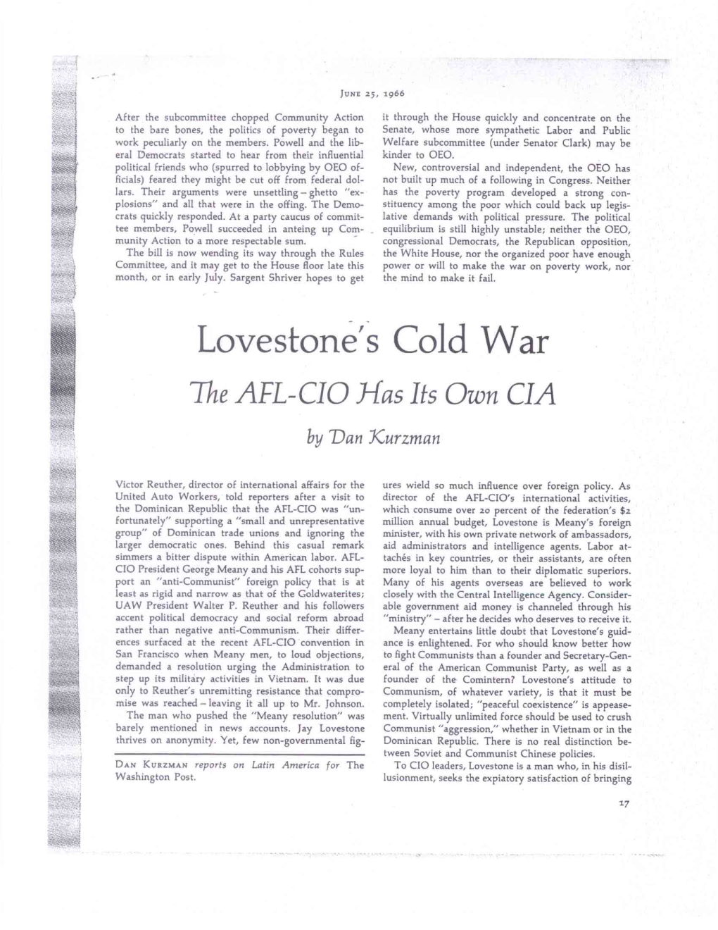 Lovestone's Cold War the AFL-CIO Kfas Its Own CIA