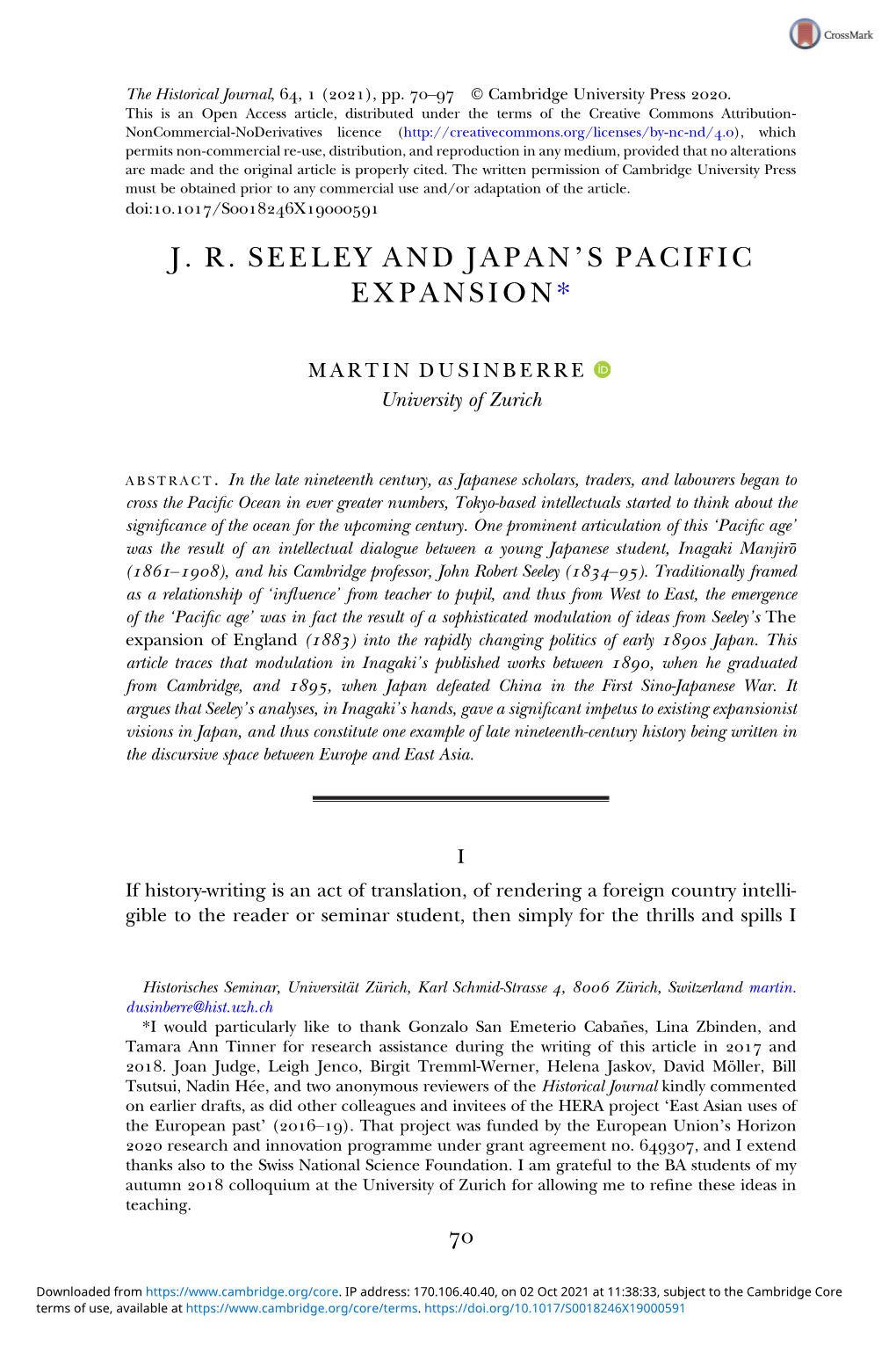 J. R. Seeley and Japan's Pacific Expansion*