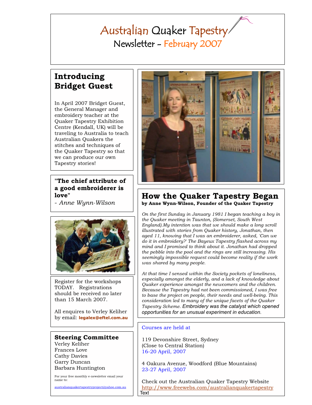Australian Quaker Tapestry Newsletter - February 2007