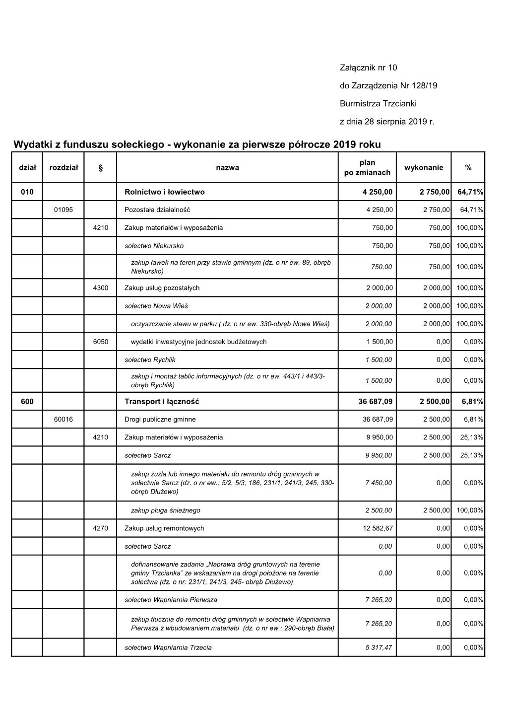 Wykonanie Za Pierwsze Półrocze 2019 Roku