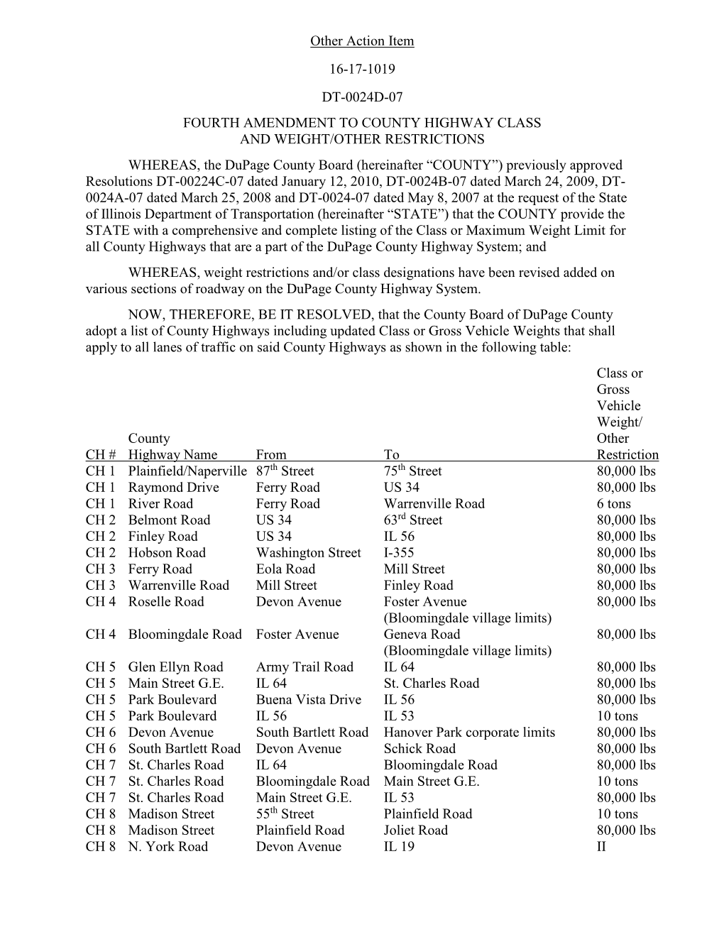 County Highway Class and Weight/Other