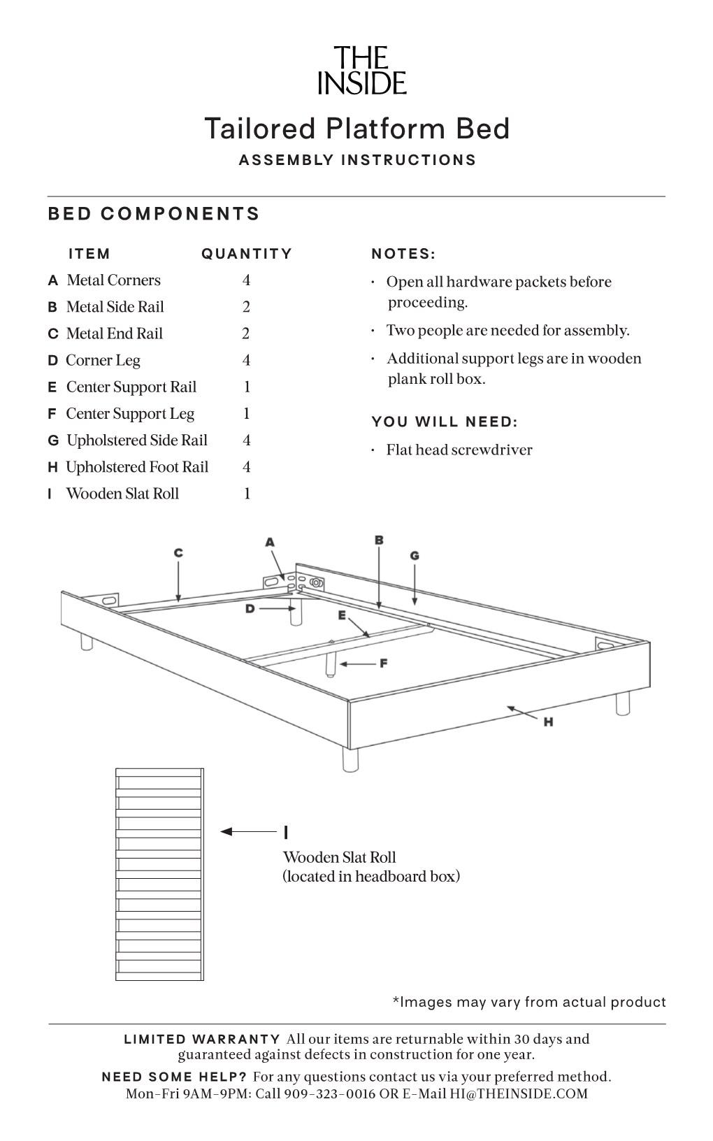 Tailored Platform Bed ASSEMBLY INSTRUCTIONS