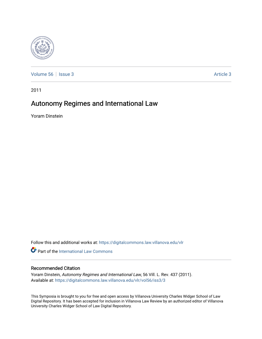 Autonomy Regimes and International Law