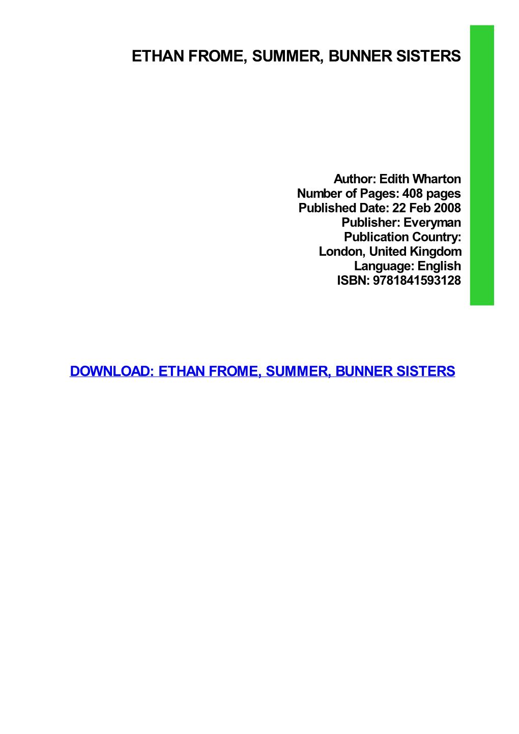 {PDF} Ethan Frome, Summer, Bunner Sisters Ebook, Epub