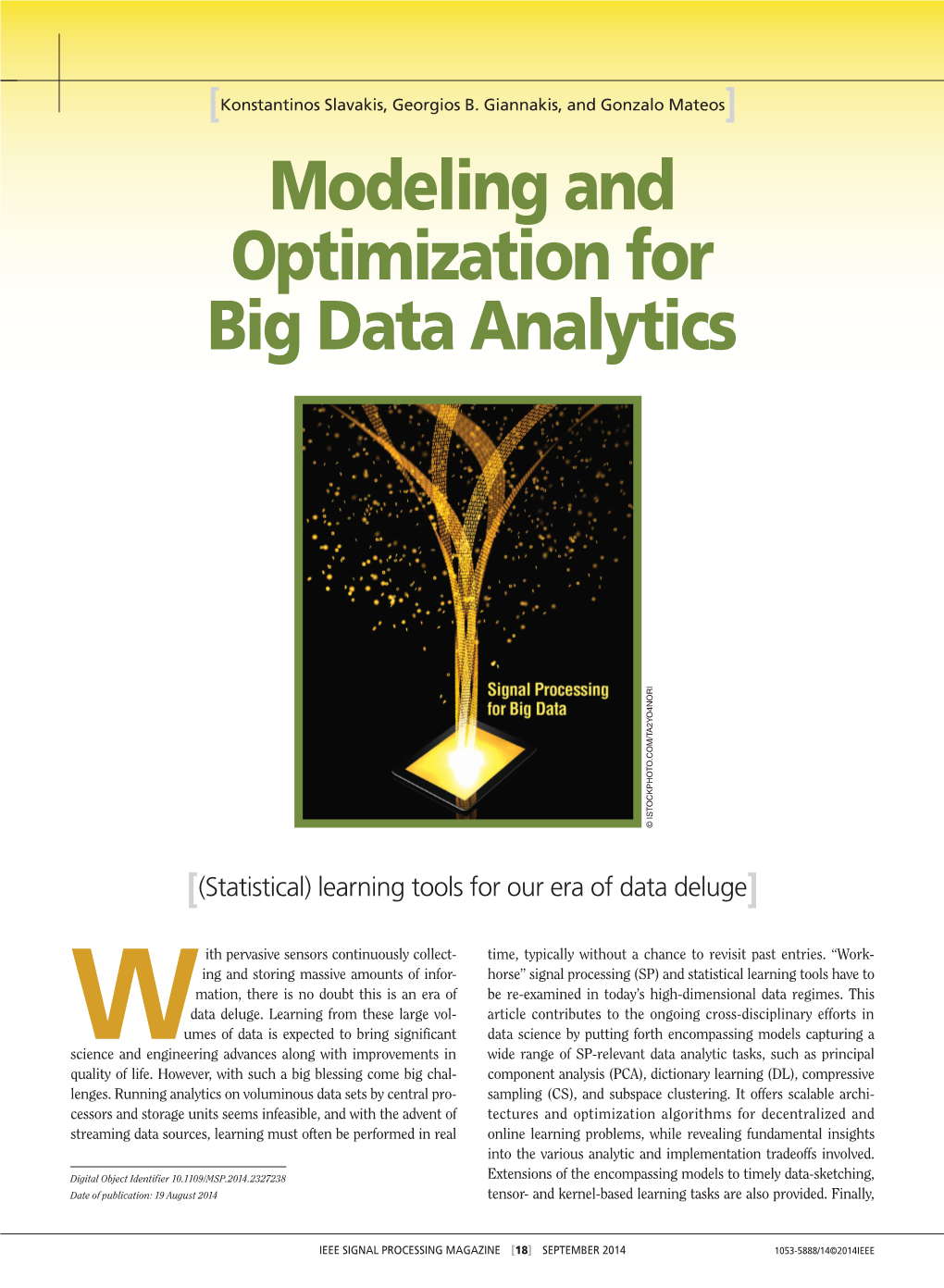 Modeling and Optimization for Big Data Analytics