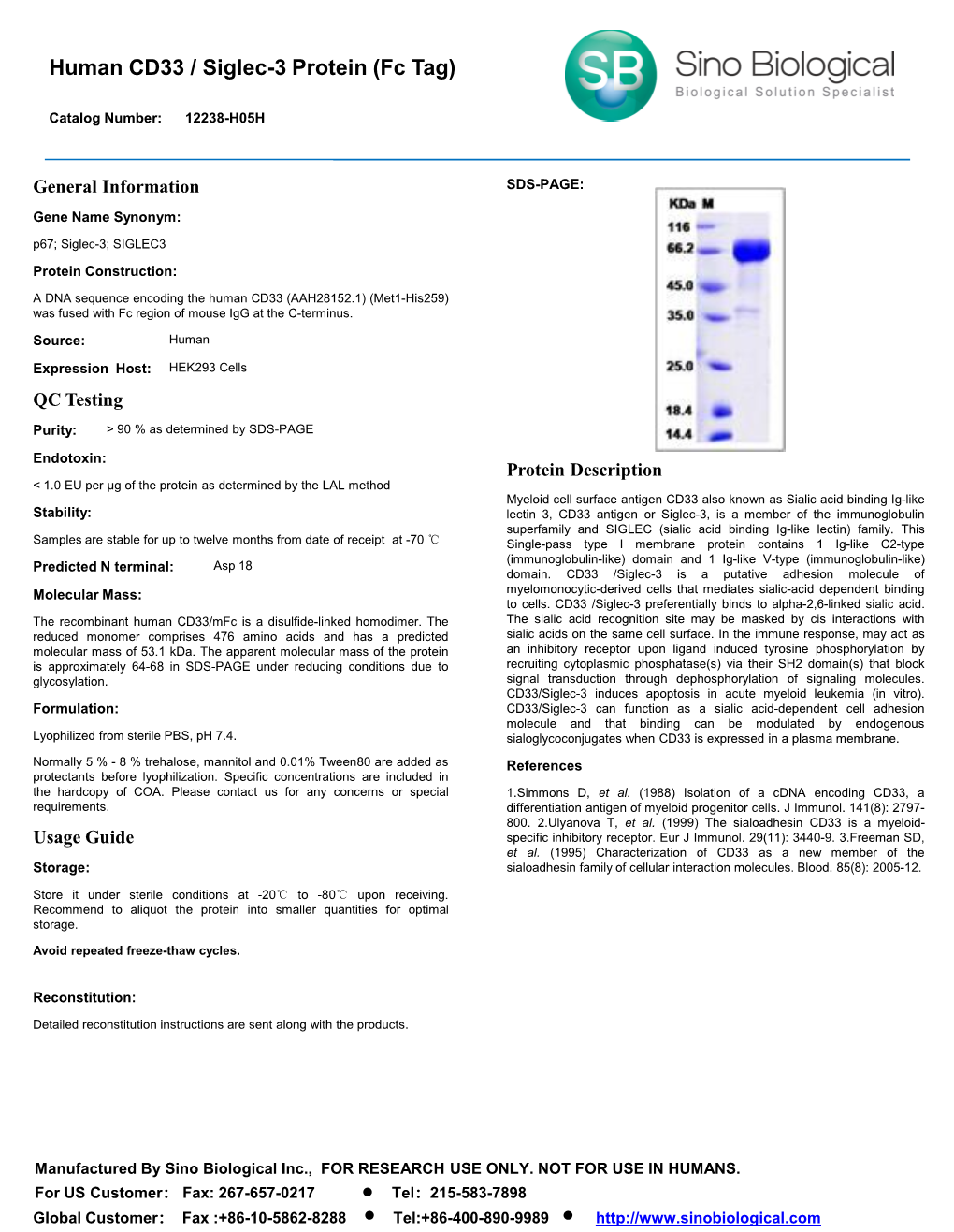 Human CD33 / Siglec-3 Protein (Fc Tag)