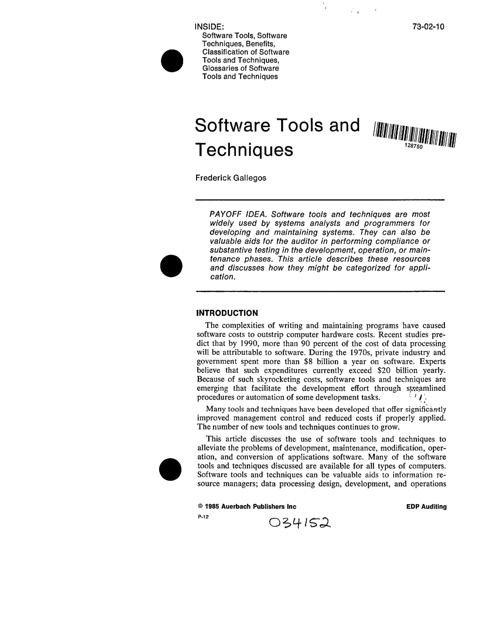 Software Tools and Techniques, Glossaries of Software Tools and Techniques