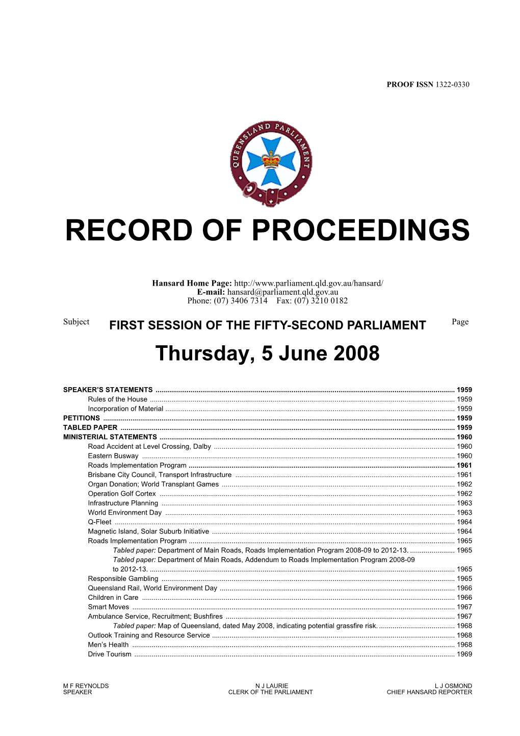 Record of Proceedings