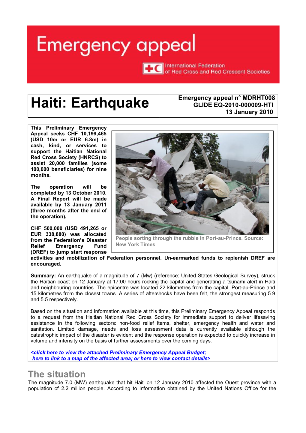 Haiti: Earthquake GLIDE EQ-2010-000009-HTI 13 January 2010