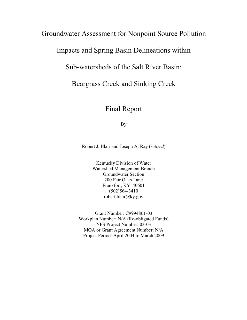 Groundwater Assessment for Nonpoint Source Pollution Impacts