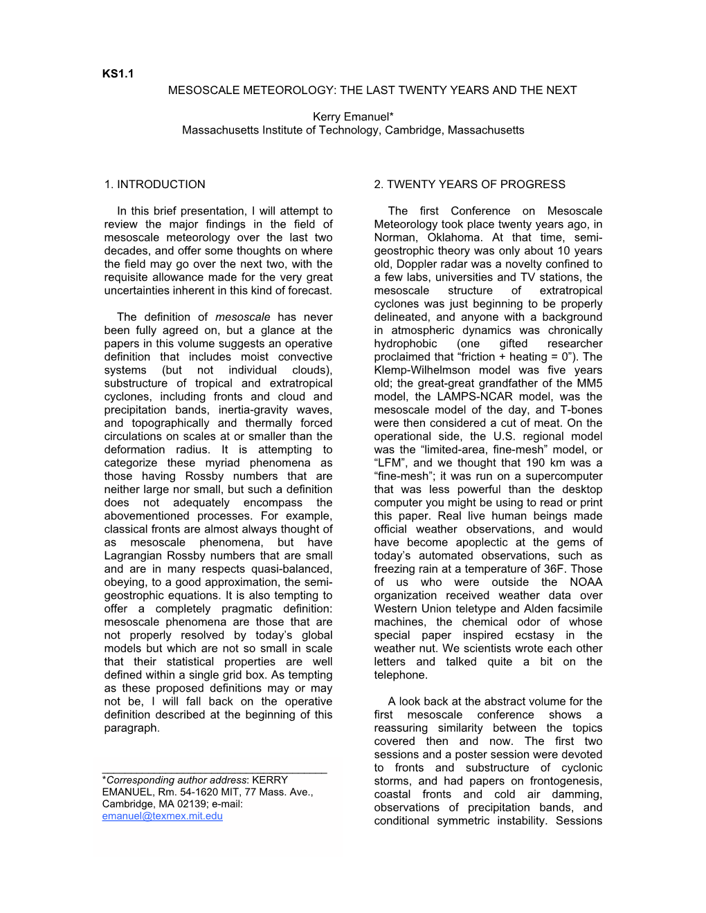 Mesoscale Meteorology: the Last Twenty Years and the Next