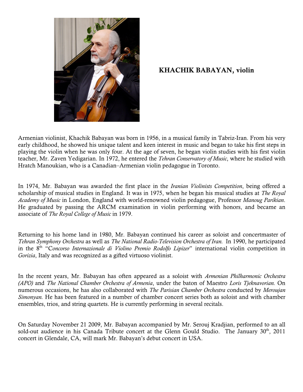 KHACHIK BABAYAN, Violin