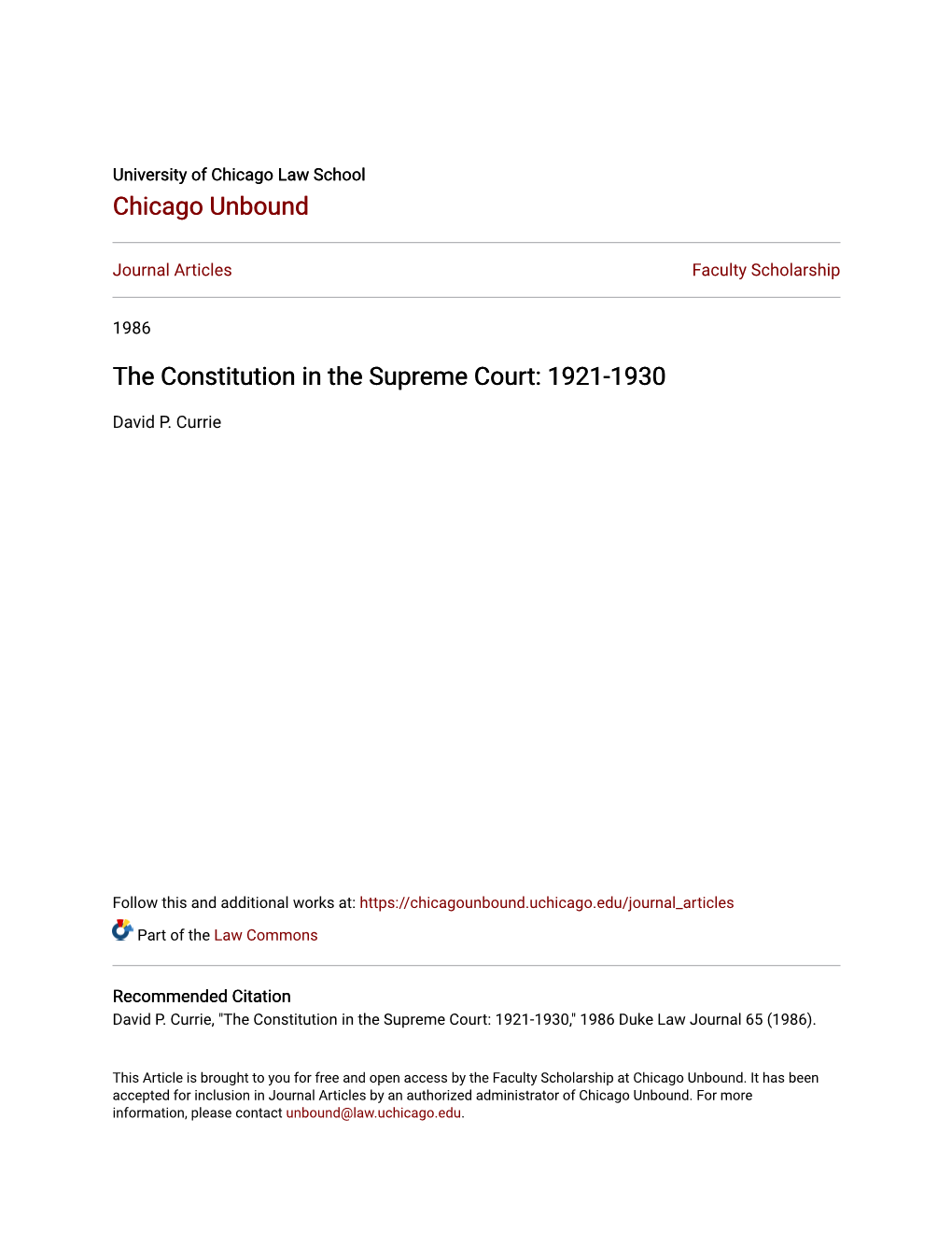 The Constitution in the Supreme Court: 1921-1930