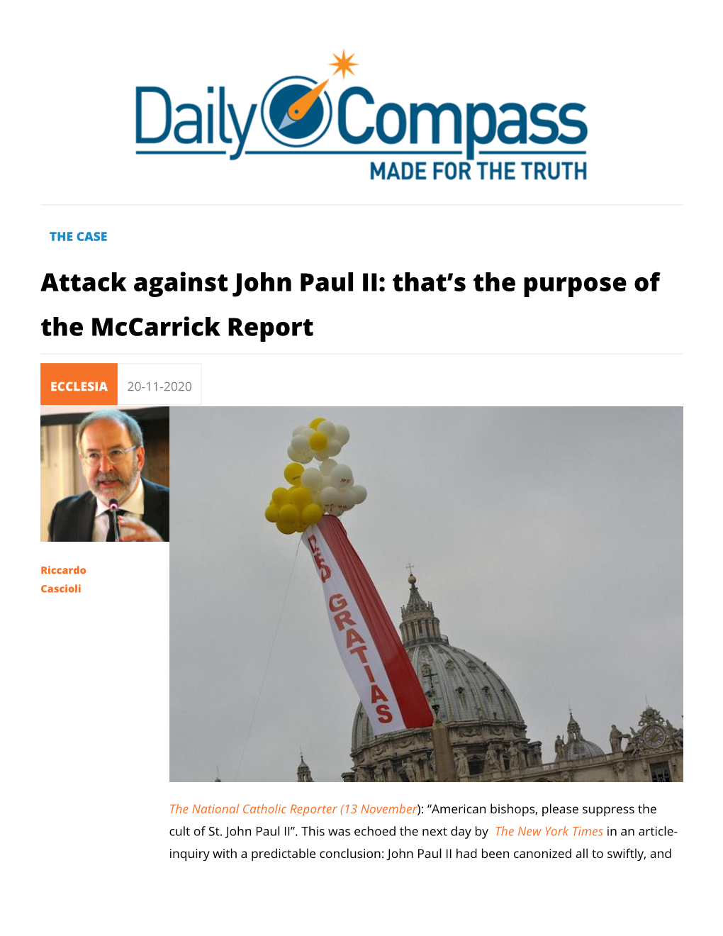 Attack Against John Paul II: That's the Purpose of the Mccarrick Report