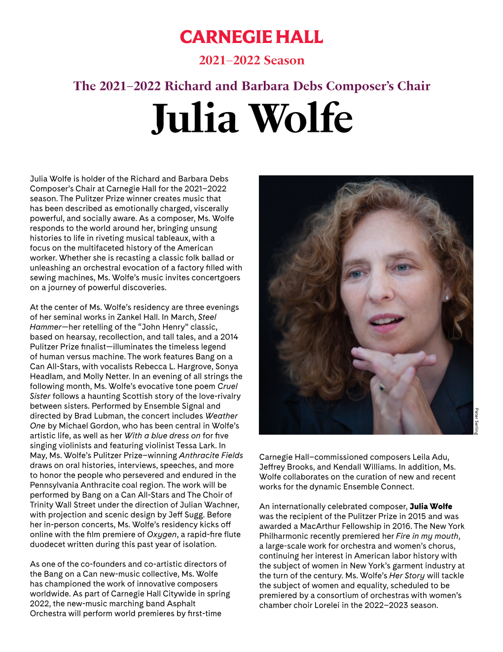 2021–2022 Debs Composer's Chair: Julia Wolfe
