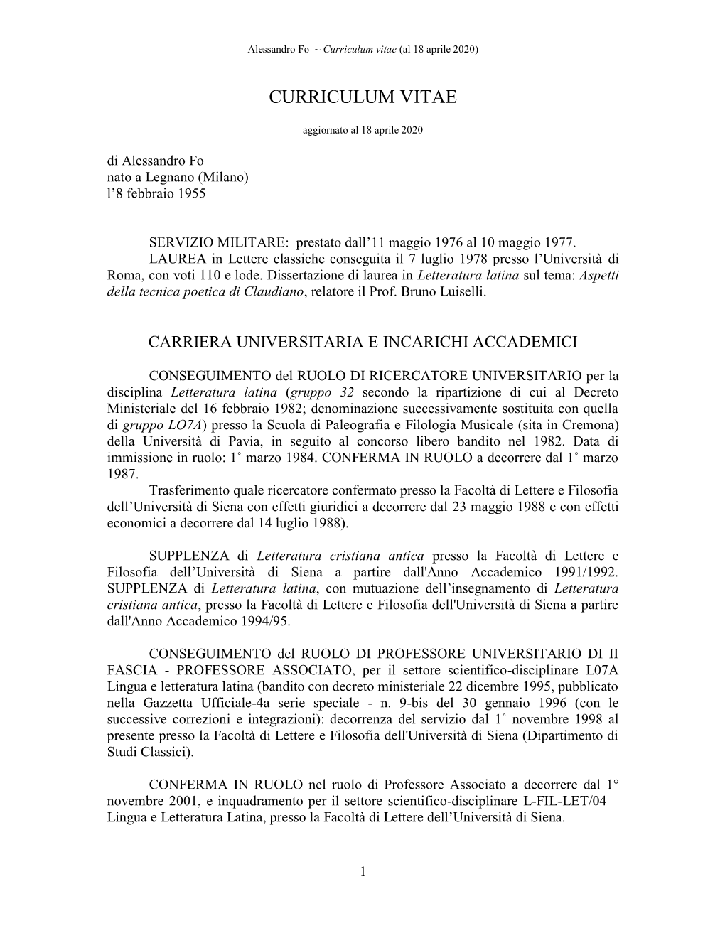 Curriculum Vitae (Al 18 Aprile 2020)