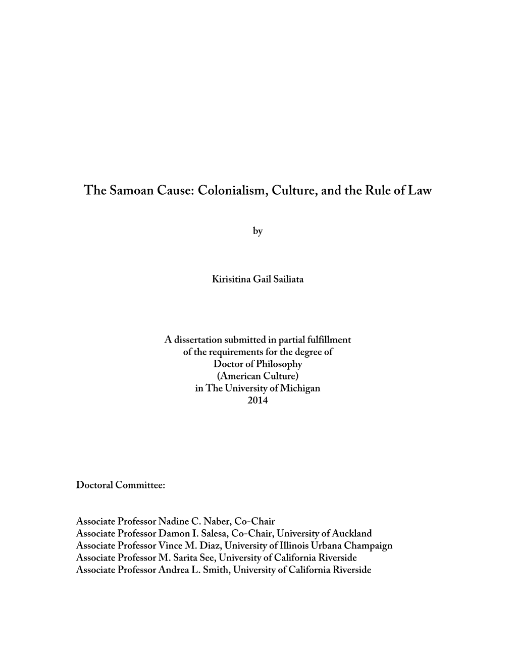 The Samoan Cause: Colonialism, Culture, and the Rule of Law