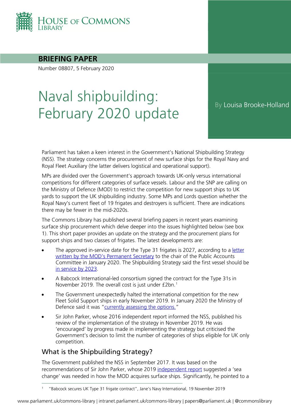 Naval Shipbuilding: February 2020 Update
