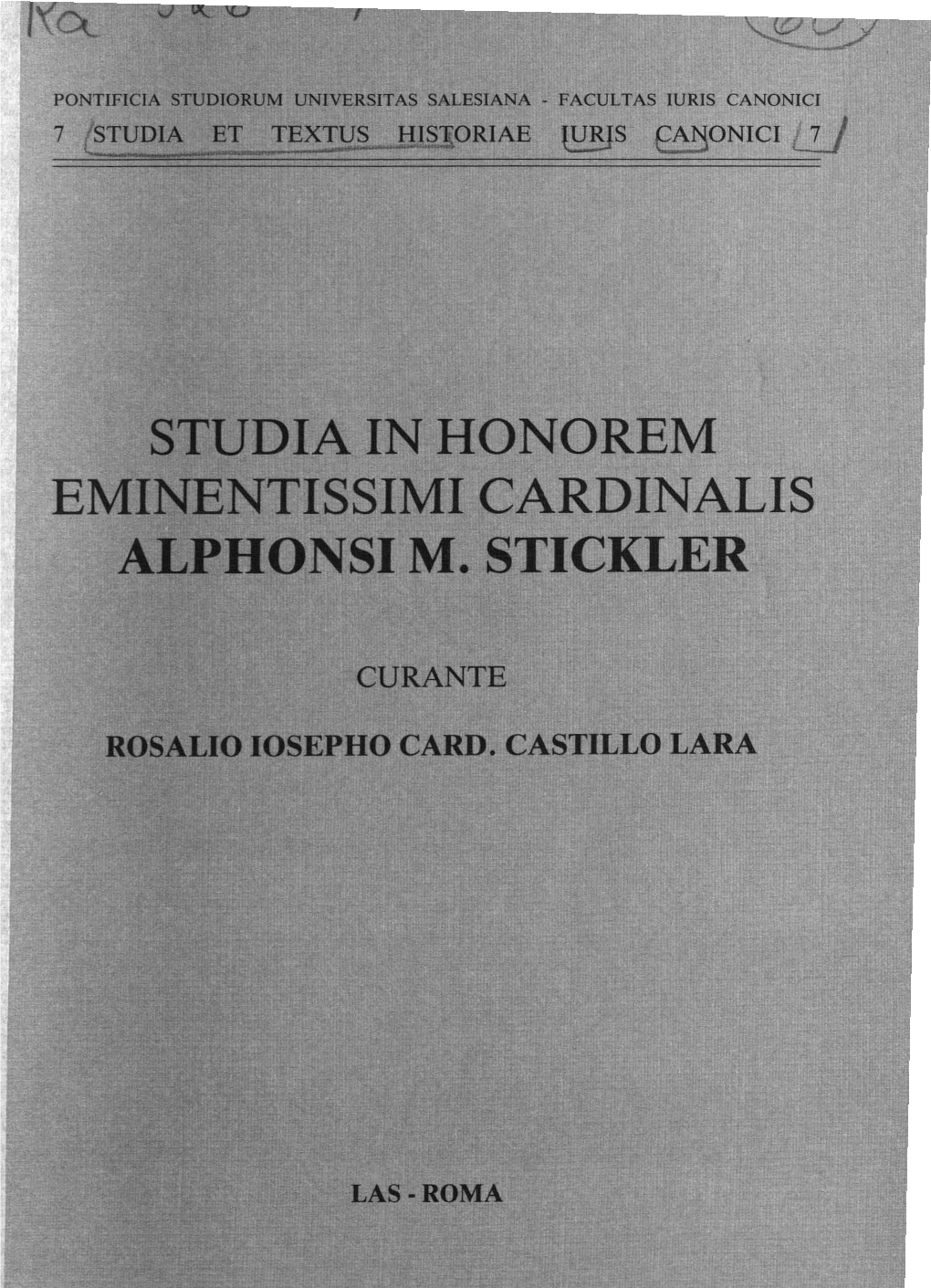Studia in Honorem Eminentissimi Cardinalis Alphonsi M