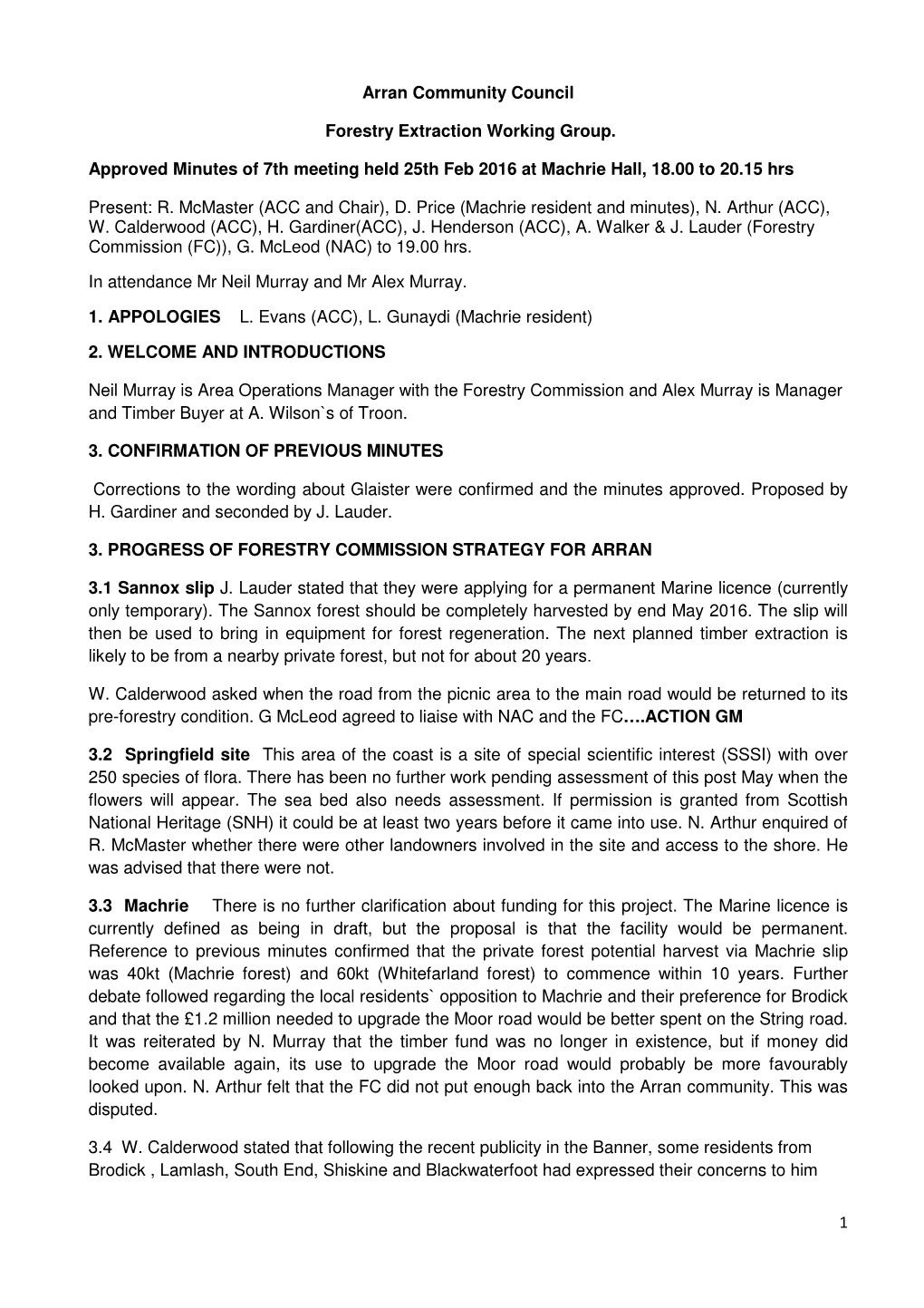 1 Arran Community Council Forestry Extraction Working Group