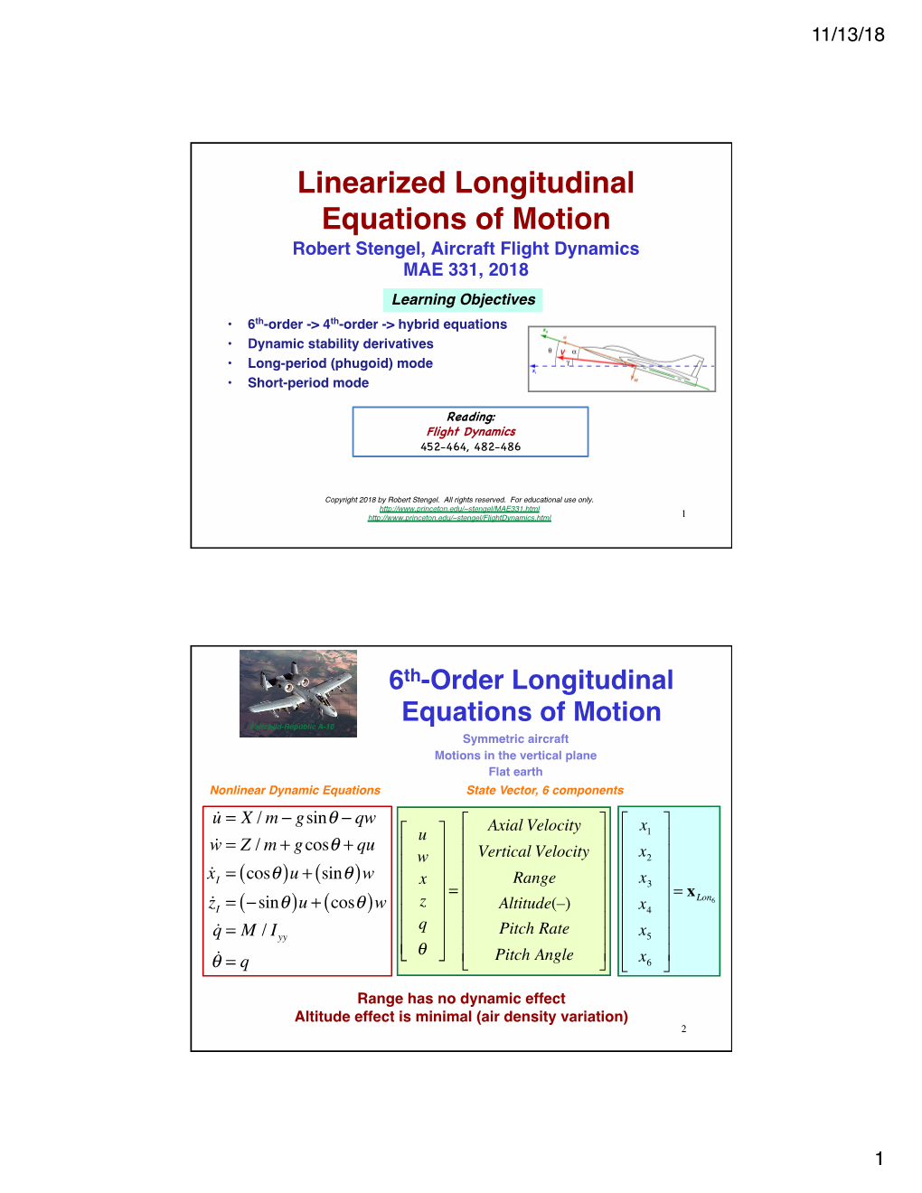 Linearized Longitudinal Equations of Motion