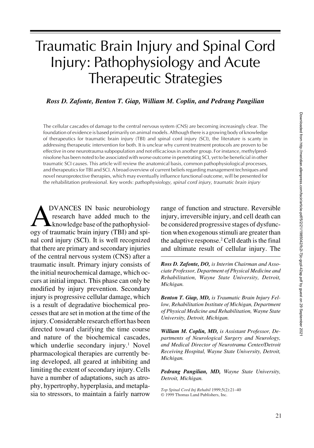 Traumatic Brain Injury and Spinal Cord Injury: Pathophysiology and Acute Therapeutic Strategies