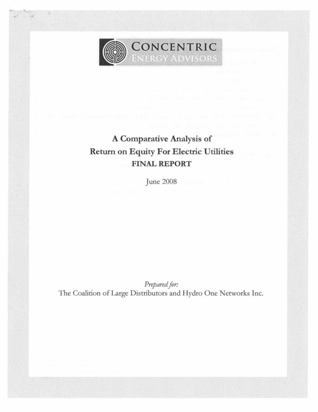 A Comparative Analysis of Return on Equity for Electric Utilities FINAL REPORT