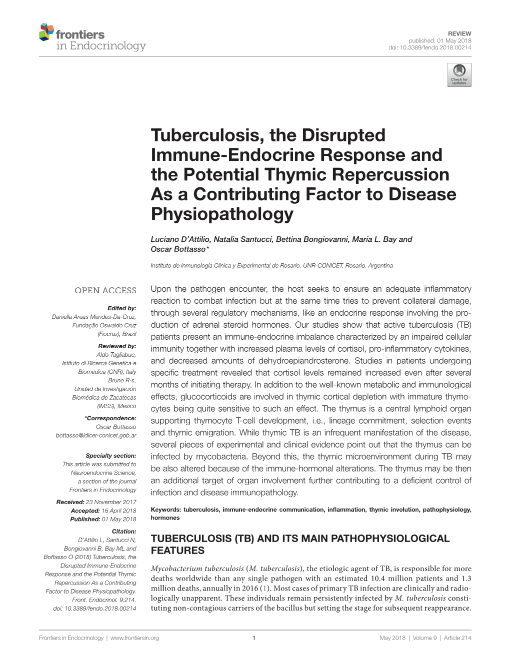 Tuberculosis, the Disrupted Immune-Endocrine Response and the Potential Thymic Repercussion As a Contributing Factor to Disease Physiopathology