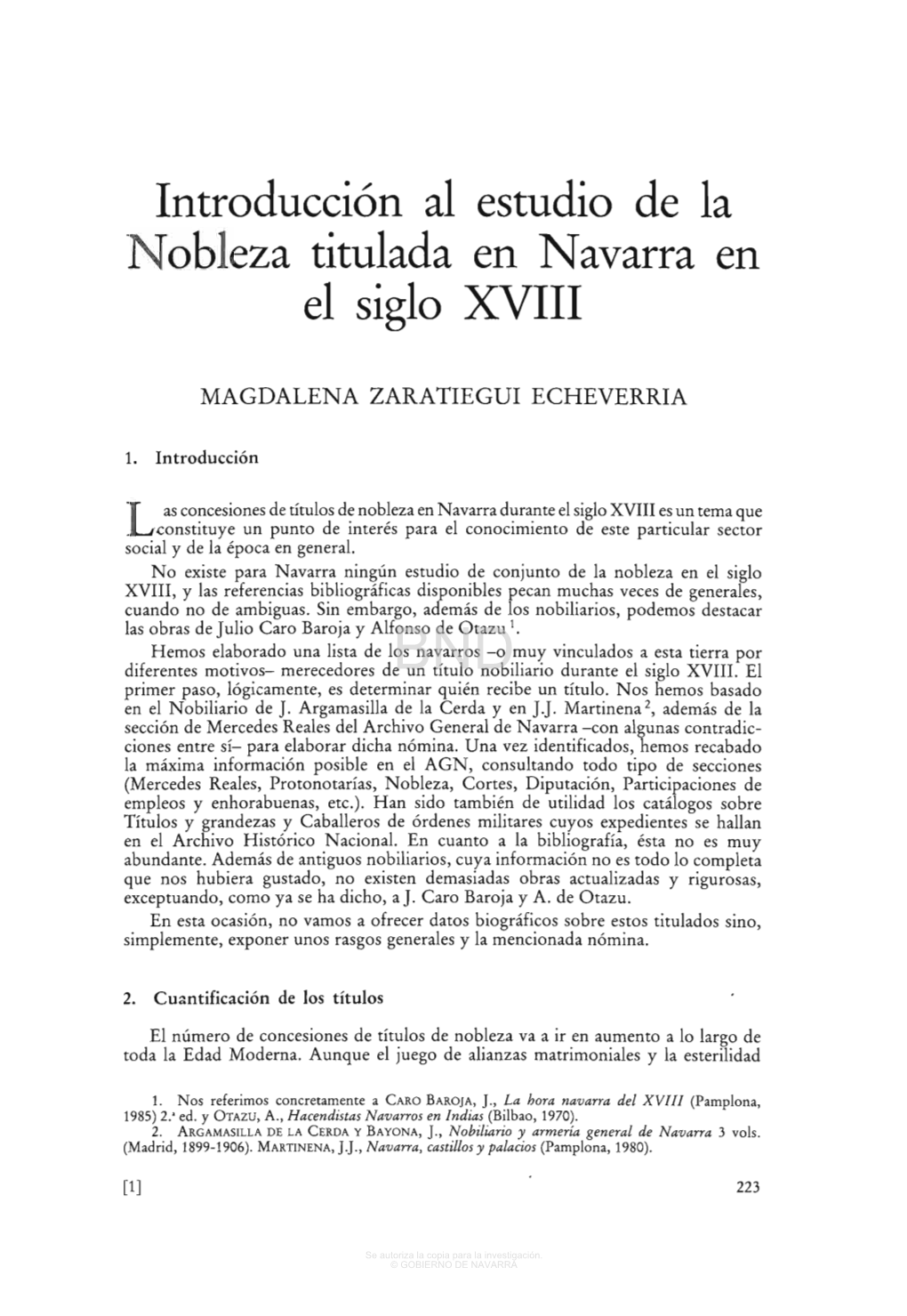 Introducción Al Estudio De La Nobleza Titulada En Navarra En El Siglo XVIII