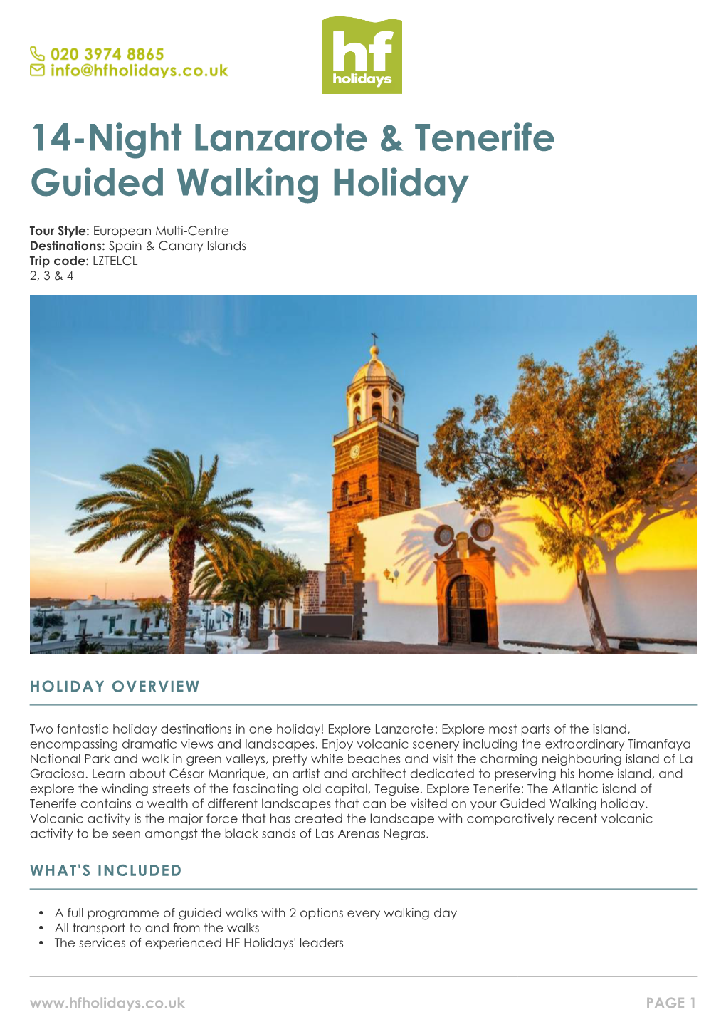 14-Night Lanzarote & Tenerife Guided Walking Holiday