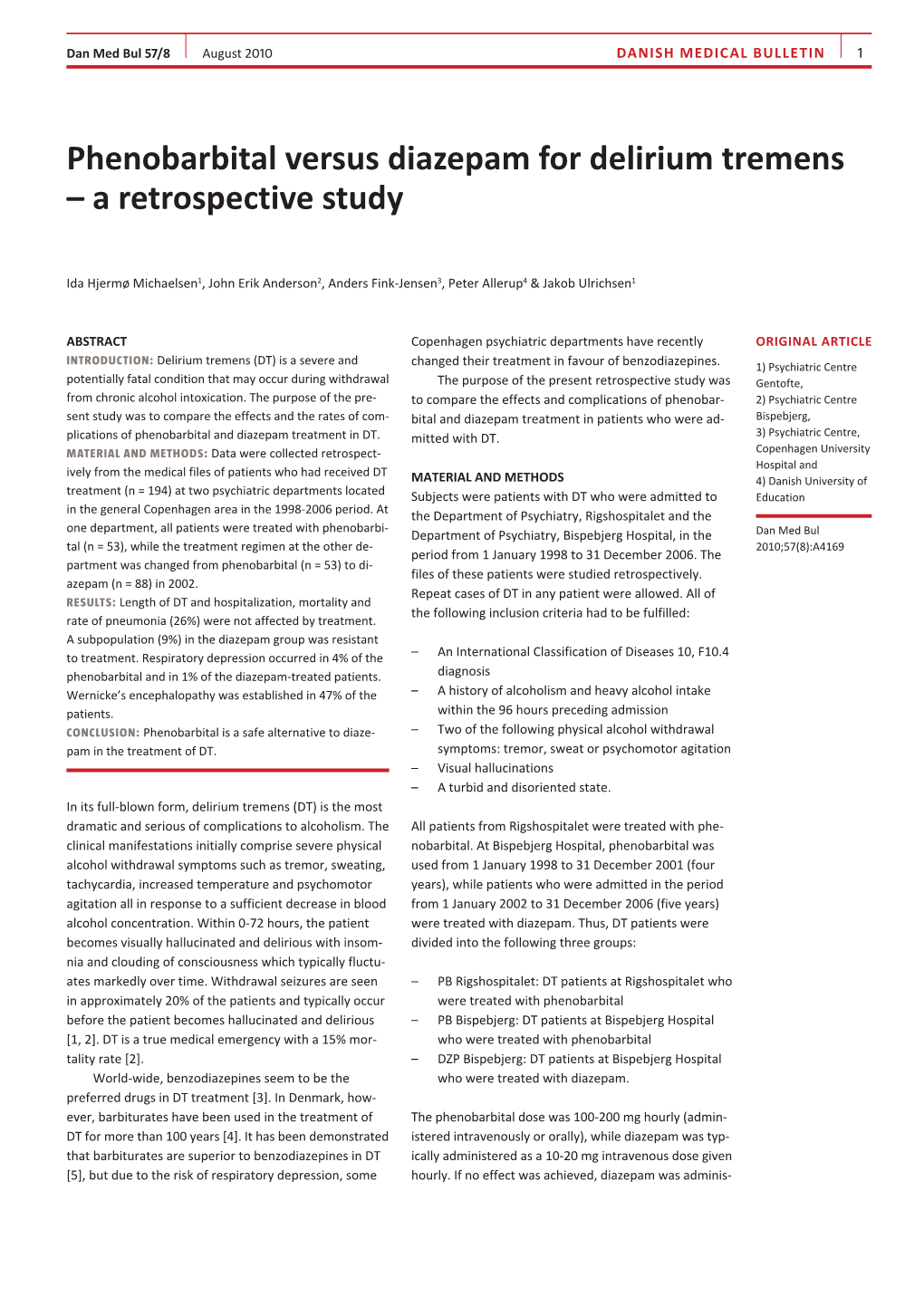 Phenobarbital Versus Diazepam for Delirium Tremens – a Retrospective Study