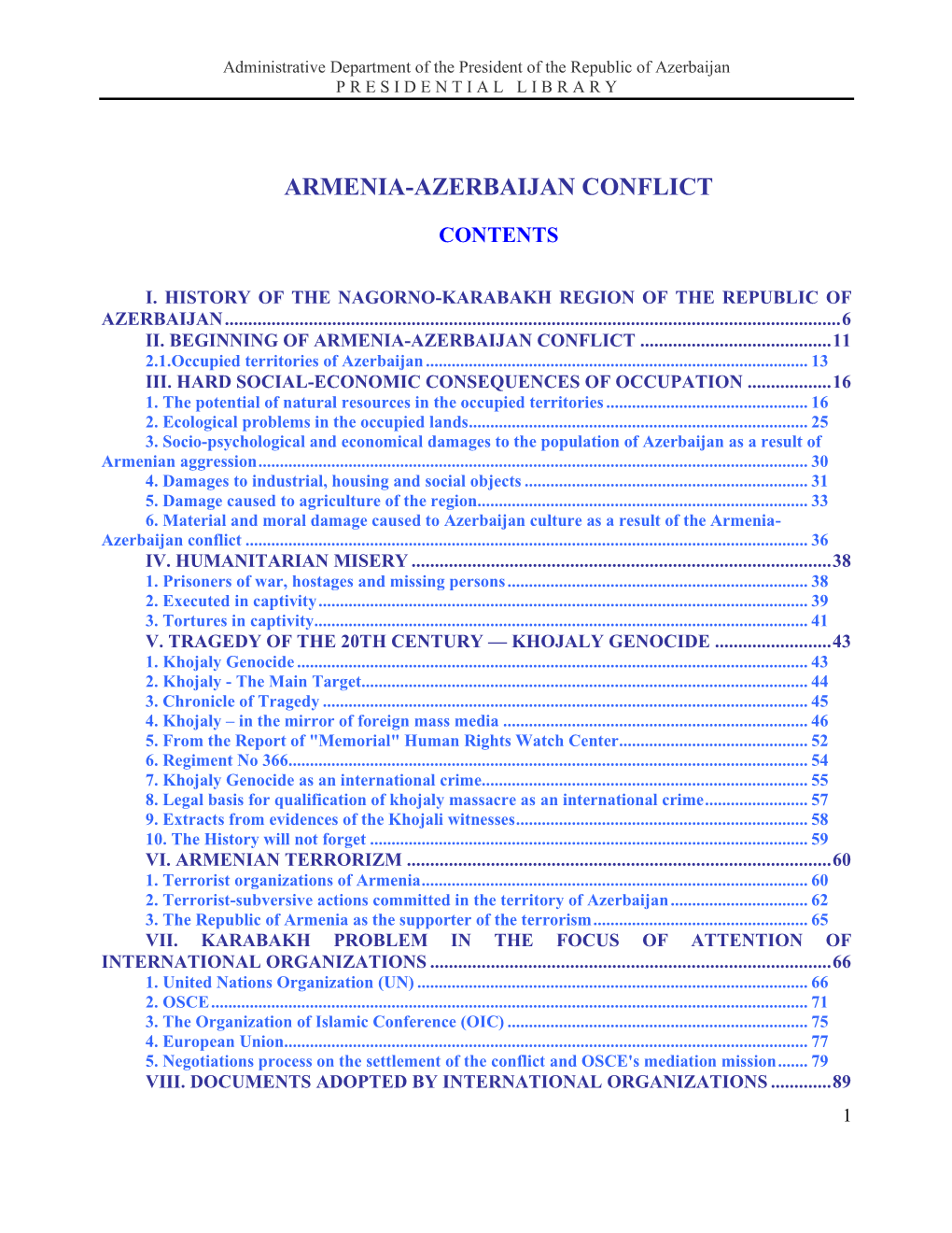 Armenian-Azerbaijan, Nagorny Karabakh Conflict