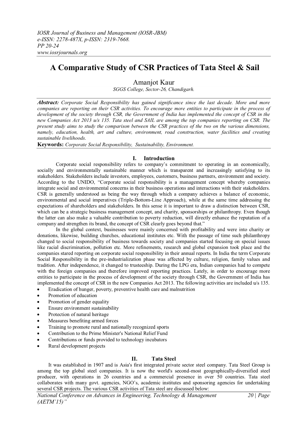 A Comparative Study of CSR Practices of Tata Steel & Sail