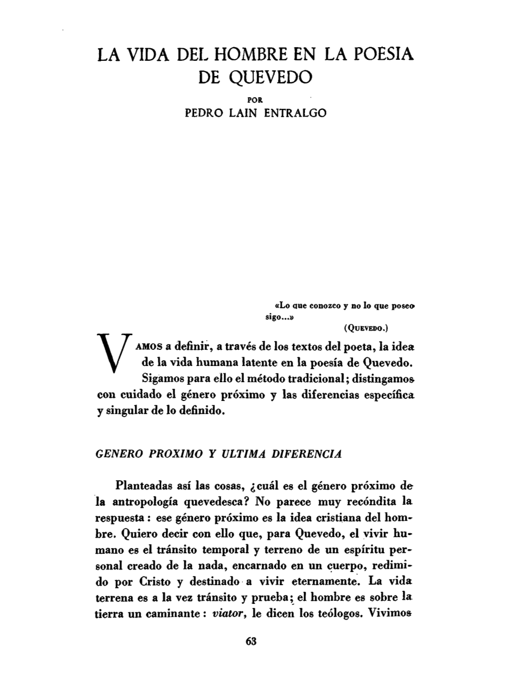 La Vida Del Hombre En La Poesía De Quevedo / Por Pedro Laín Entralgo