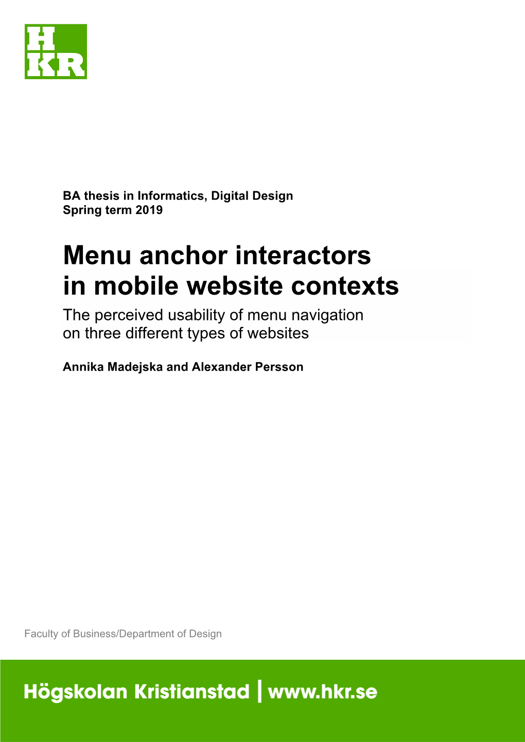 Menu Anchor Interactors in Mobile Website Contexts the Perceived Usability of Menu Navigation on Three Different Types of Websites
