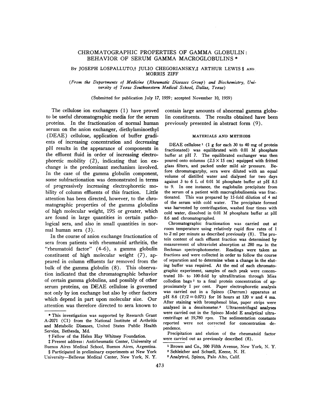 Chromatographic Properties of Gamma Globulin