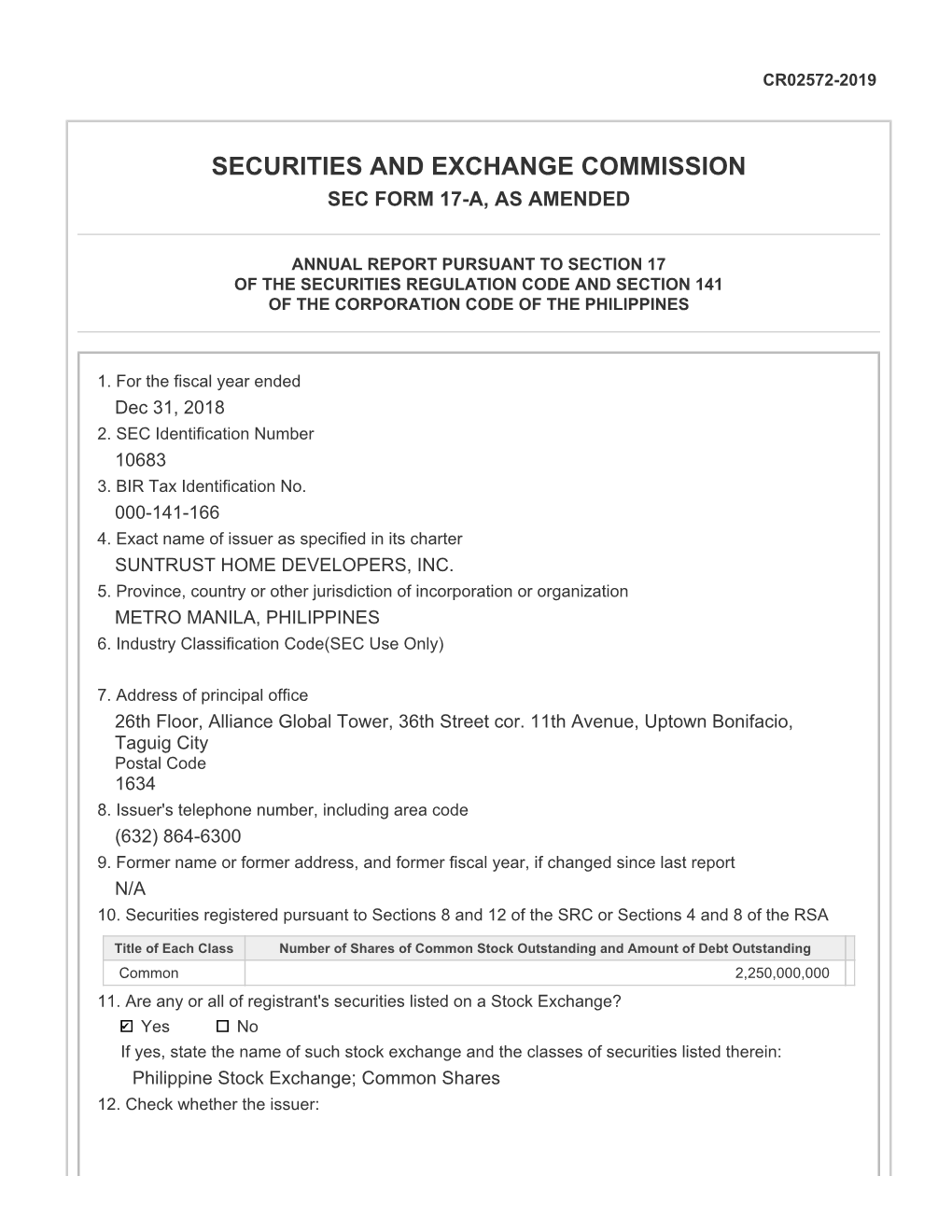 Securities and Exchange Commission Sec Form 17-A, As Amended