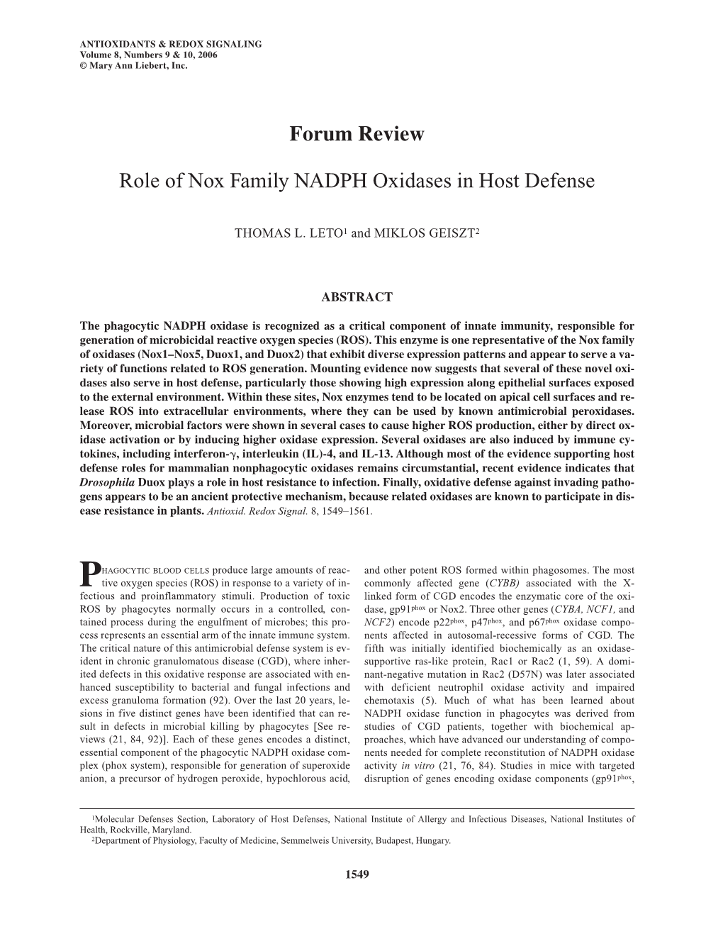 Role of Nox Family NADPH Oxidases in Host Defense