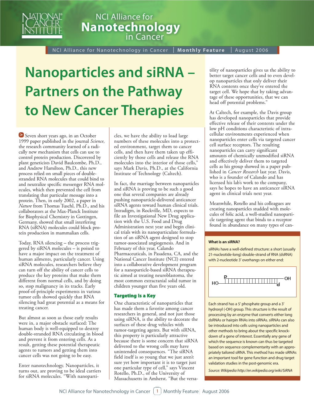 Nanoparticles and Sirna – Partners on the Pathway to New Cancer