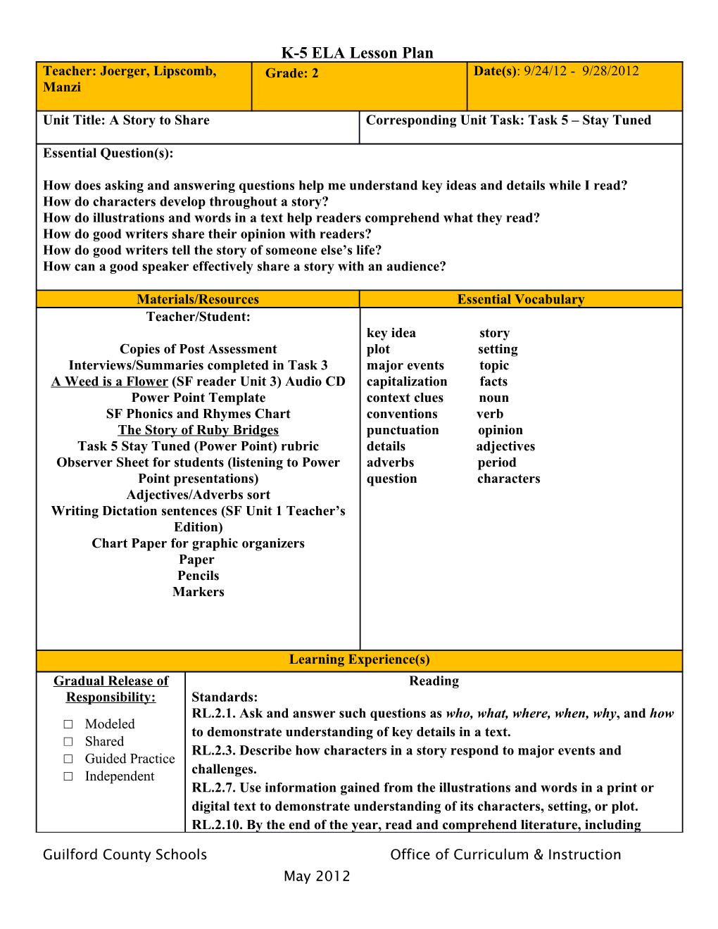 K-5 ELA Lesson Plan s2