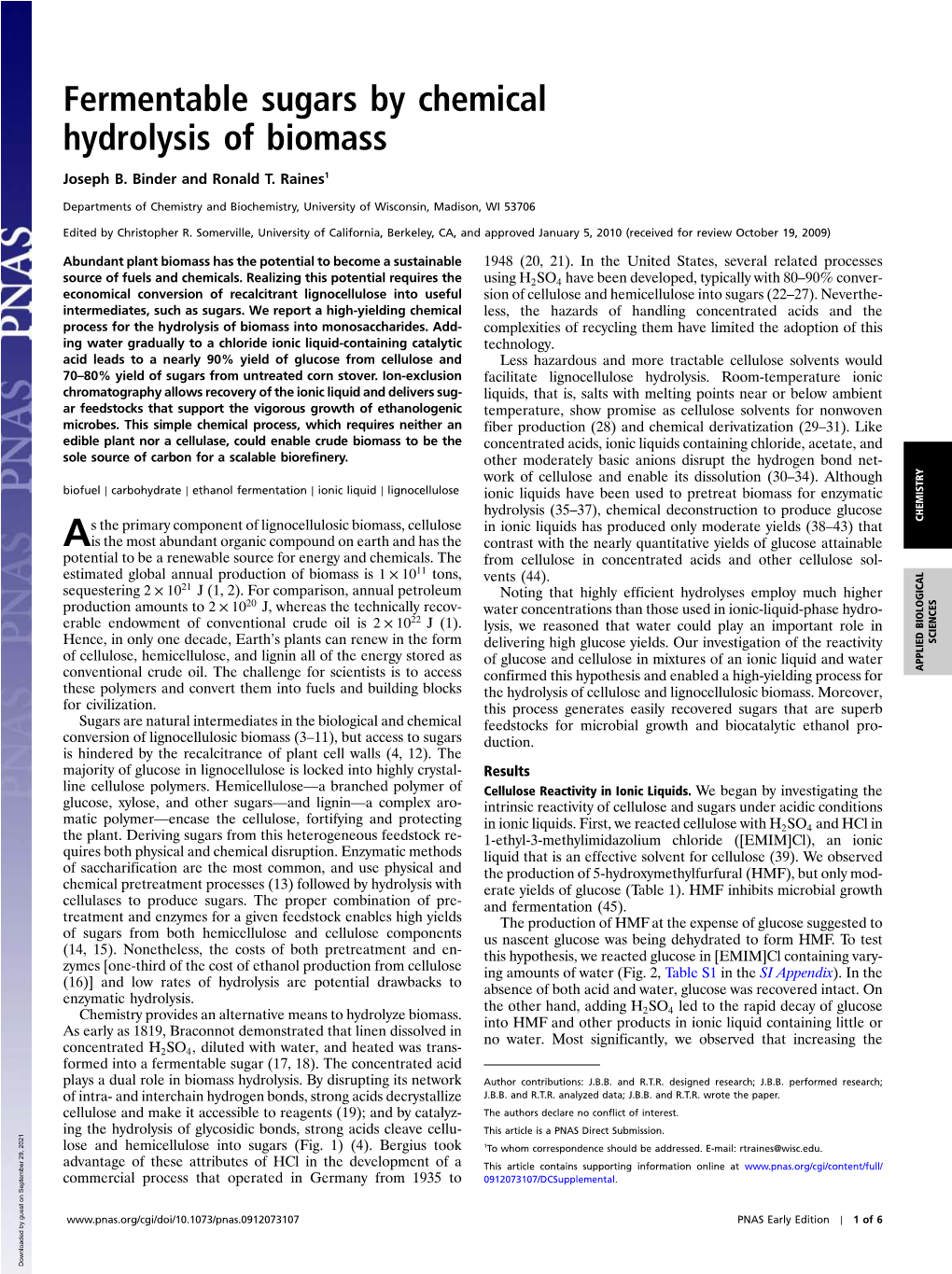 Fermentable Sugars by Chemical Hydrolysis of Biomass