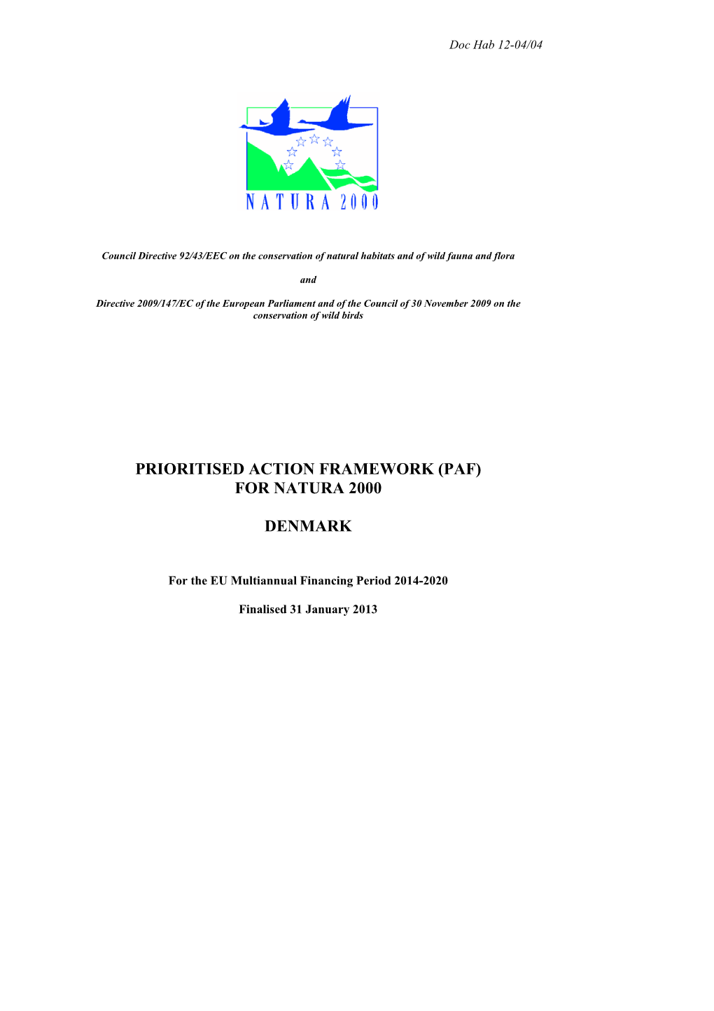 Prioritised Action Framework (Paf) for Natura 2000 Denmark