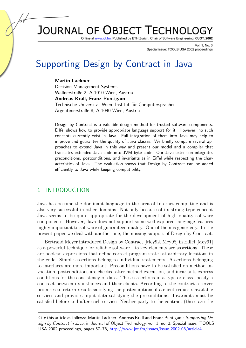 Supporting Design by Contract in Java