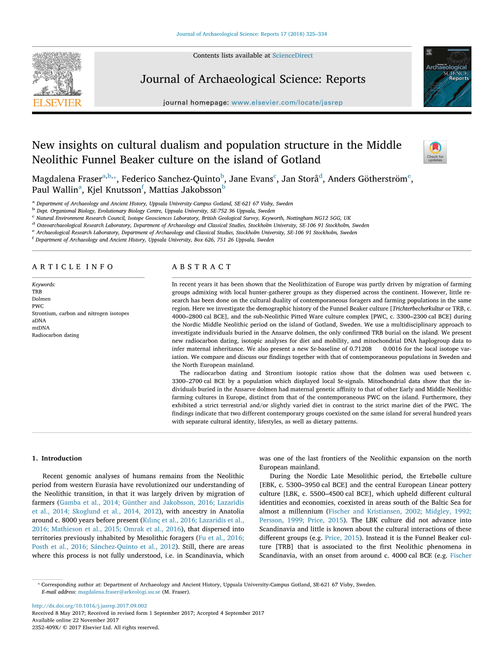 New Insights on Cultural Dualism and Population Structure in the Middle T Neolithic Funnel Beaker Culture on the Island of Gotland