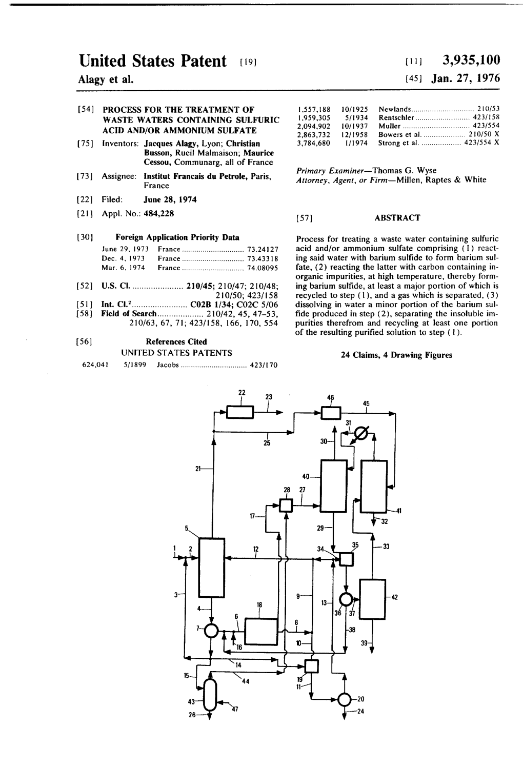 United States Patent 9) 11, 3,935,100 Alagy Et Al