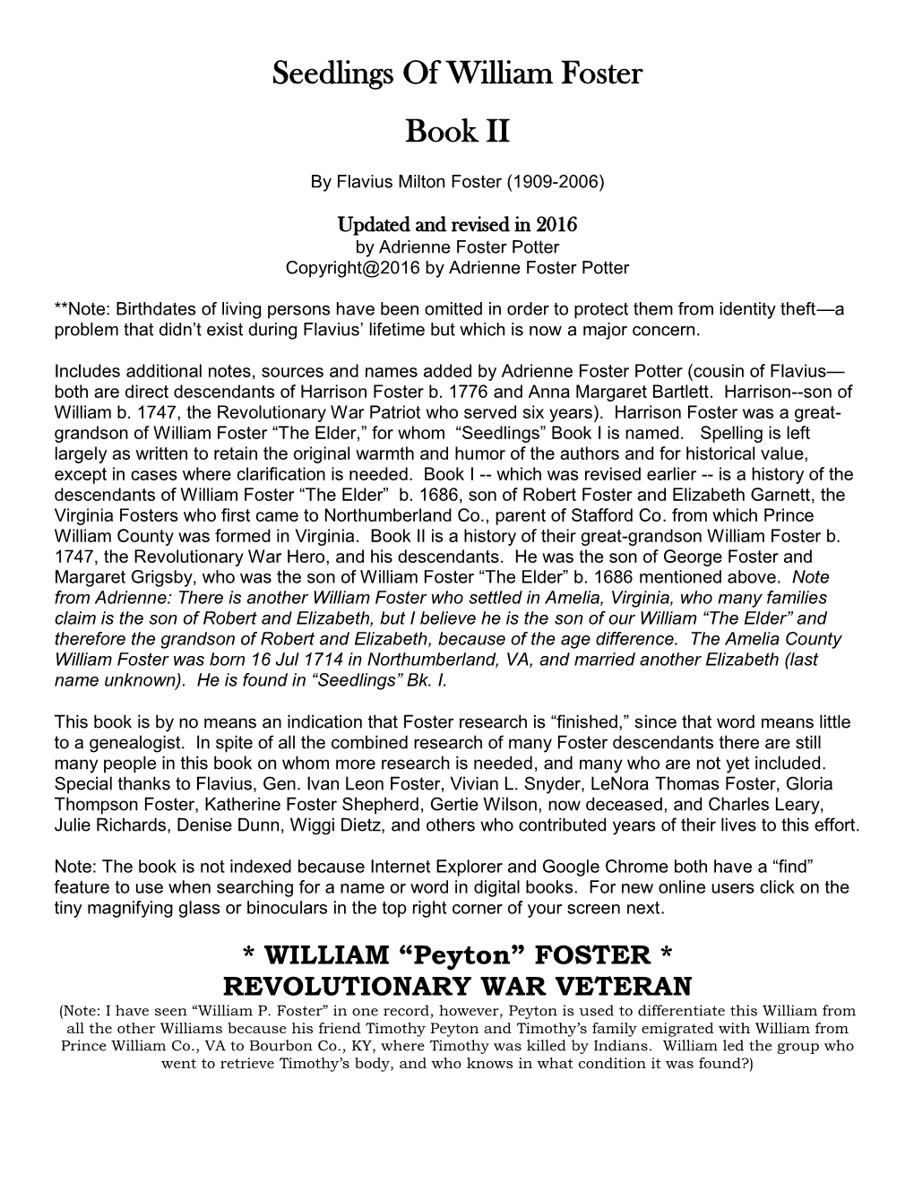 Seedlings of William Foster Book II