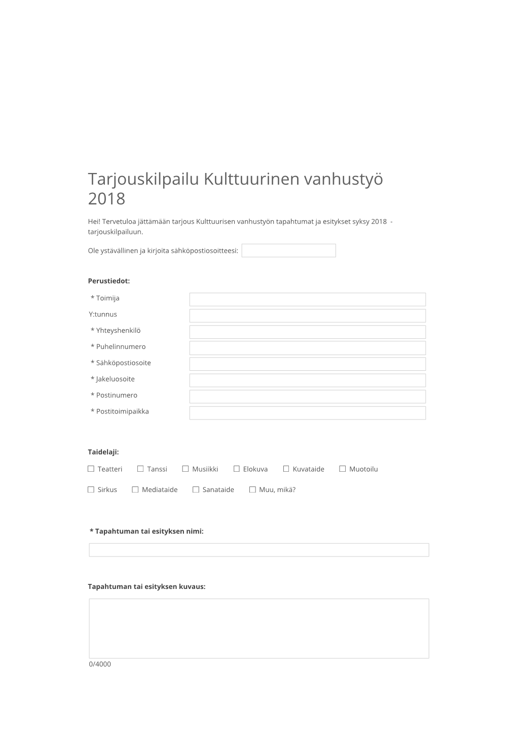 Tarjouskilpailu Kulttuurinen Vanhustyö 2018